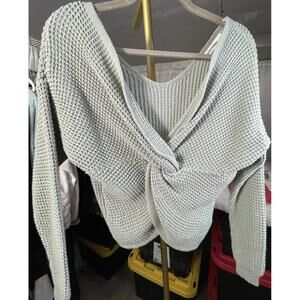 Moon & Madison Twist Front Cropped Long Sleeve Knit Cardigan Sage Green Size XS